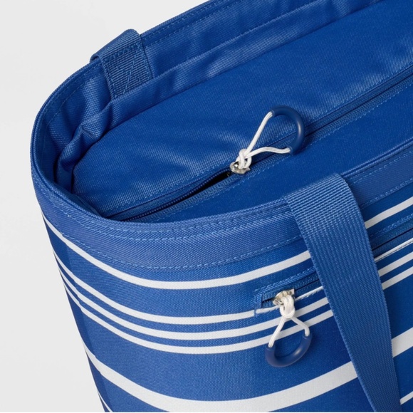 SUN SQUAD Blue and White Striped Canvas Tote NWT - Picture 2 of 3